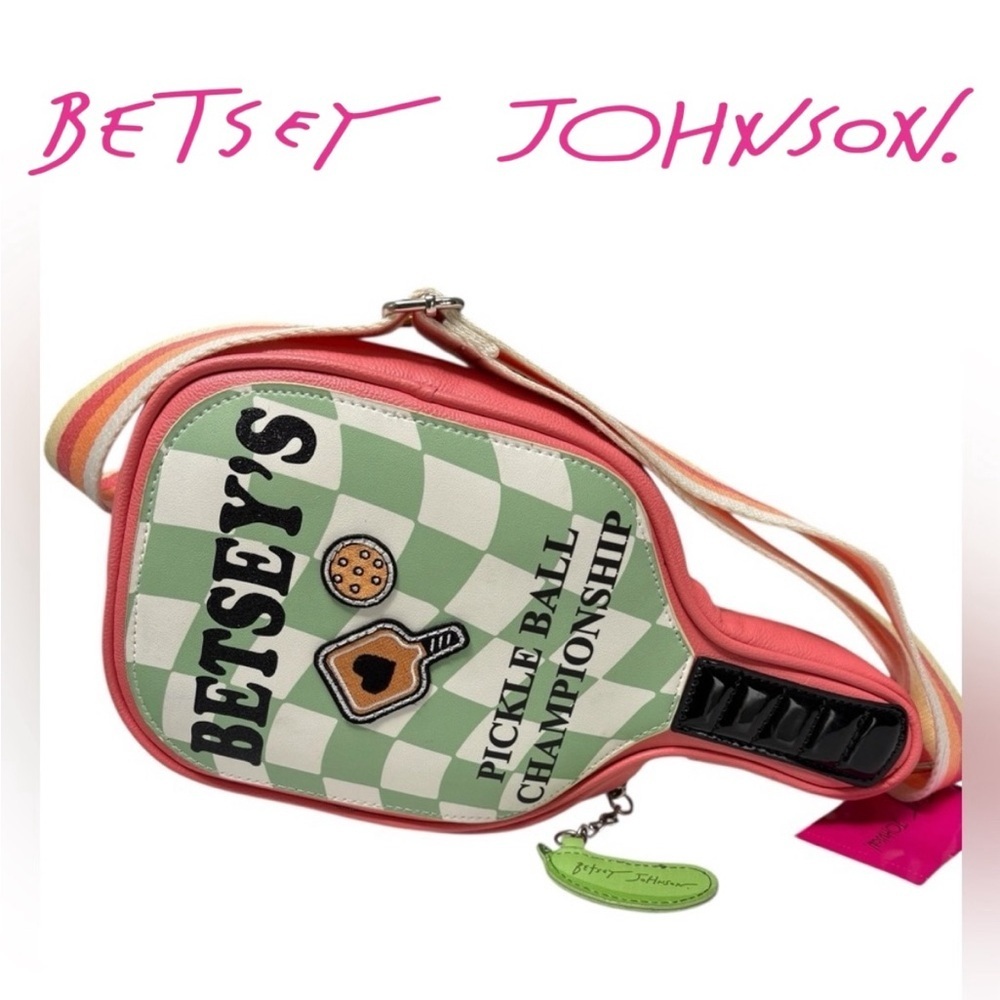 Betsey Johnson Pickleball Championship Crossbody– Green Coral Checkered NWT
